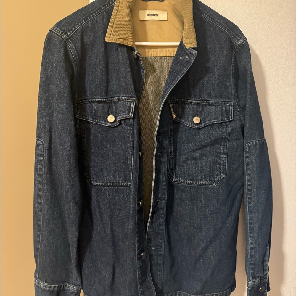 Buck Mason Blue Denim Jacket with Tan Collar
